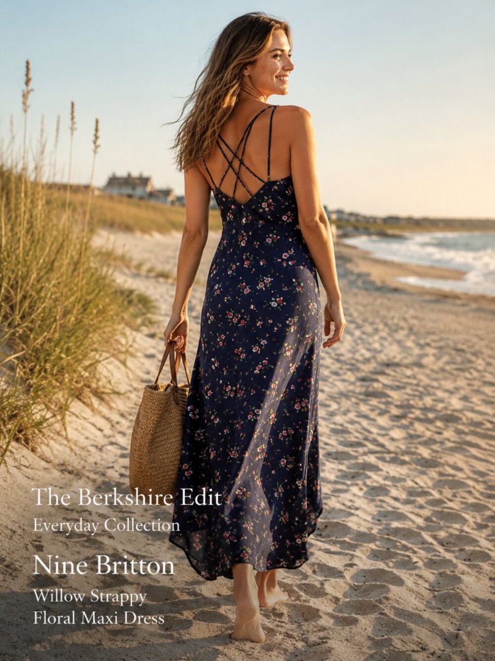 NWT Nine Britton Willow Floral Maxi Dress Strappy Back Navy Size L